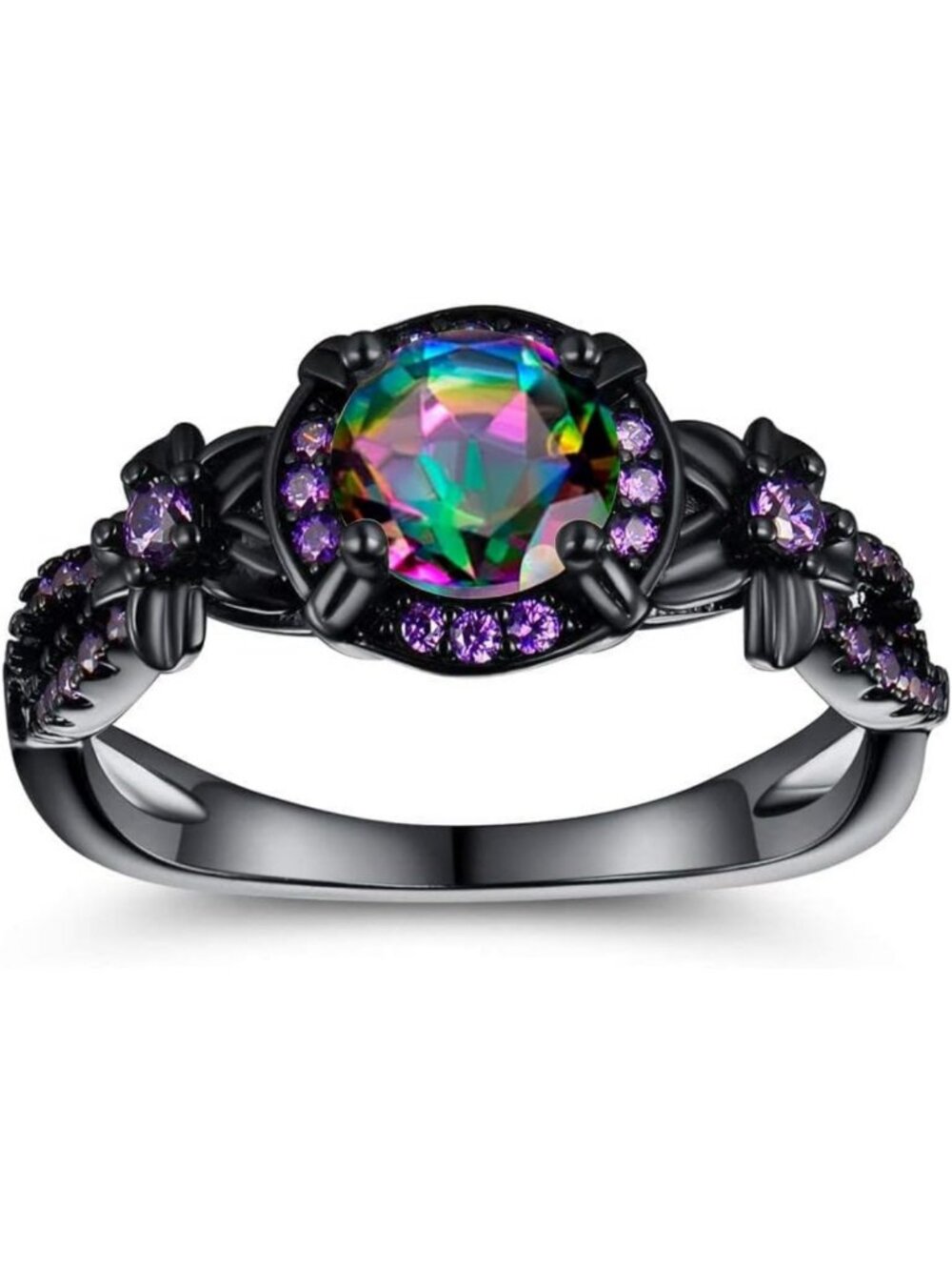 Stunning 18K Black Gold Plated Eternity Ring for Women - Opal, Mystic Topaz